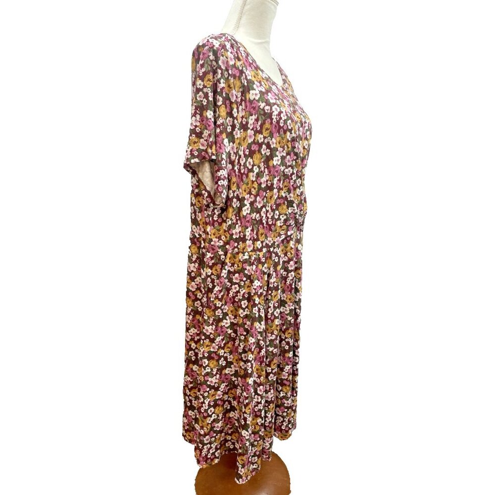 Torrid Super Soft Knit Dress Burgundy Pink Floral Pockets Ruched Womens Size 3 - Picture 2 of 7